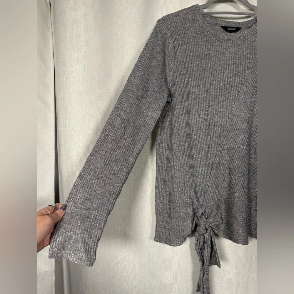 Simply Vera Vera Wang Silver Grey Tie Waist Crewneck Sweater Size XL - Picture 5 of 9